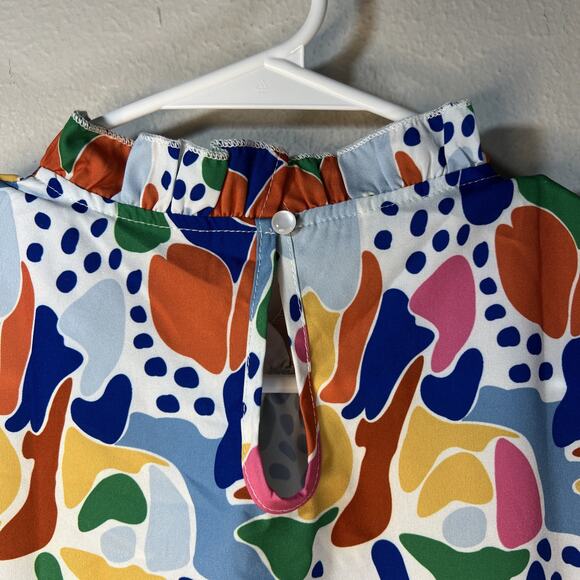 Emery Rose Women’s XL Colorful Short Sleeve Ruffle Top NWT Mock NecK summer - Picture 11 of 11